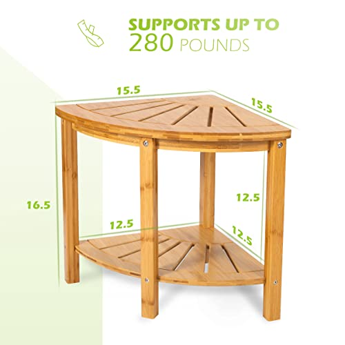 OasisCraft Bamboo Corner Shower Chair Waterproof, Shower Stool for