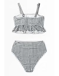 CUPSHE traje de baño de dos piezas con volantes, cuadros blancos y negros, para dama