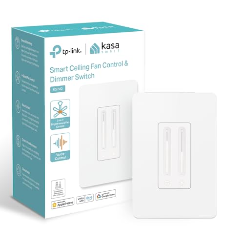 Kasa Smart Deckenventilatorsteuerung und Dimmschalter, verstellbarer 4-Gang-Lüfter und Helligkeitsregelung, funktioniert mit Apple HomeKit, Alexa und