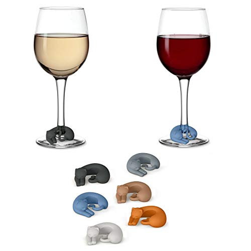 Funny Kitty Drink Markers, Wosoova Pet Cat Silicone Cocktail Champagne Wine Glass Charms Tags, Set of 6