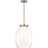 Capital Lighting 355911AD Joss Layered Soft White and Clear Glass Pendant Ceiling Light, 1-Light 100 Watt, 18" H x 13" W, Age