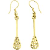 Gold Lacrosse Stick Dangle Earrings – Stainless Steel Sports-Inspired Jewelry for Players and Coaches – Lightweight Hypoallergenic Gift, Compatible with Daily Wear, Team Events, Appreciation