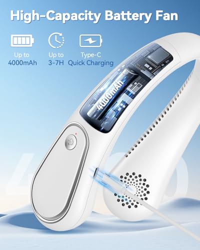 DoXtreme USB Rechargeable Bladeless Neck Fan - Mini Portable 360° Fan with 3 Speeds Ultra Quiet (35dB) for Travel, Office, Home | Powerful Airflow | 7 Hours Autonomy