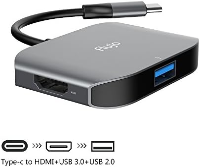 Flujo USB C to HDMI 4K UHD Video Converter+1 USB 3.0+1 USB 2.0 Aluminum Multi-Function Adapter Cable for MacBook Pro 2015/16/17,New MacBook,Google ChromeBook and other Type C Products