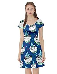 Cowcow Womens Azul Agua Con Patrón Árbol Japanese Cherry Blossom Cap Sleeve vestido