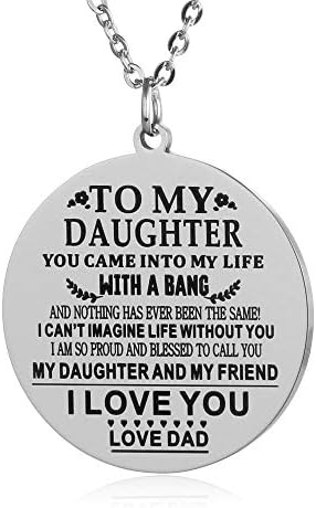 FAYERXL to My Daughter Gift Ideas from Dad & Mom Love You Daughter Round Pendant Necklace Stainless Tags (mom to Daughter 1)
