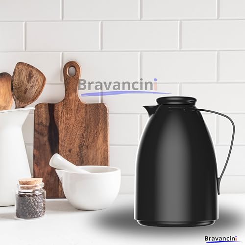 Garrafa Térmica Bule Preto 1 Litro Ampola de Vidro Conserva Café Quente 12h Bebidas Frias 24h Infusor Chá Ideal Casa Escritório Presentes Bule Termico