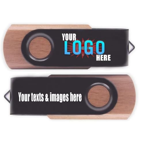 50pcs 16GB Custom Walnut Swivel USB Flash Drive with Personal Logo Printed for Promotion, Customized Thumb Drive for Branding, Personalized USB Stick for Celebrating/Wedding etc.