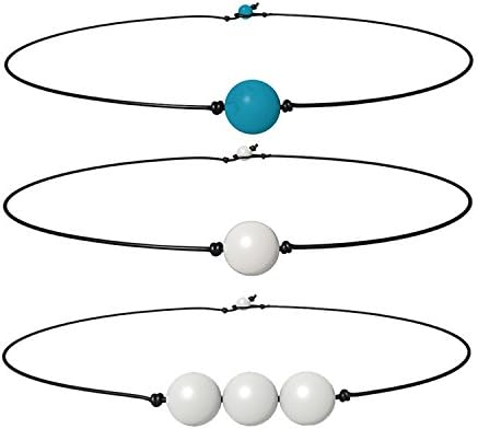 3 Pack of Single Pearl Choker Necklace on Genuine Leather Cord and Single Turquoise Choker Necklace for Women Handmade Choker Jewelry Gift