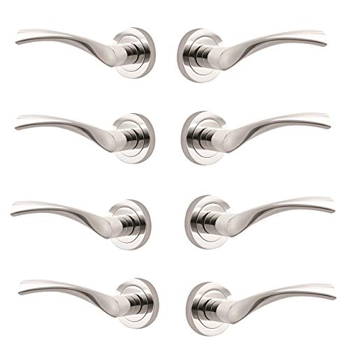 Designer Levers - Marvel Lever on Rose Door Handle - Contemporary Design- Polished Chrome - 4 Pairs - Fixings Included - Interior Use