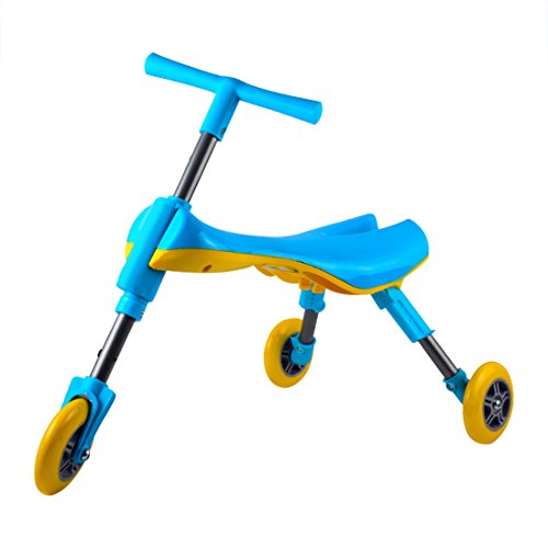 Freshday Toddlers Glide Tricycle for Indoor and Outdoor Use, Foldable Kids Fly Bike Trike Scooter, Non Scratch Wheels and No Assembly Required (Blue)
