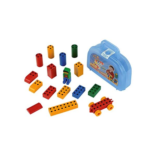 Theo Klein 635 Manetico Basic-Box, mittel | 25 Verschiedene Bunte Magnet-Bausteine | 6 Karten mit Bauanleitungen | Motorikspielzeug | Spielzeug für Kinder ab 1 Jahr
