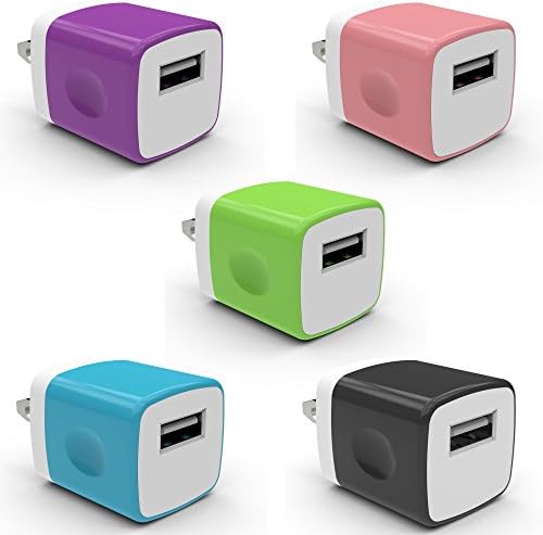 5 Pack PowerJive® USB AC Universal Power Home Wall Travel Charger Adapter for Apple iPhone 3 4 4S 5 5c 5s 6 6s Plus iPod Touch Nano (Multi Color 5 Pack)