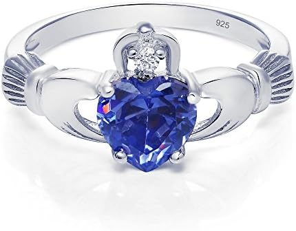 Sterling Silver Claddagh Promise Ring For Her with Simulated Tanzanite And Cubic Zirconia, 8mm (10)