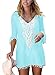 BLENCOT Women's Crochet Chiffon Tassel Swimsuit Bikini Pom Pom Trim Swimwear Beach Cover Up-Light Blue XX-Large