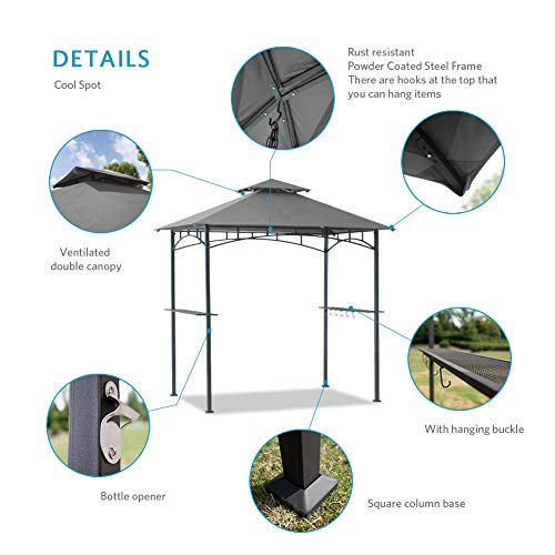 Coastshade 5'x8' Grill Gazebo Canopy Tent, Polyester Double Teir Soft Top Cover with UV and Waterproof, for Patio and Outdoor Living BBQ Shelter (5x8, Light Grey) - Thumbnail 3