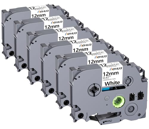 Hehua Compatible Label Tape Replacement for Brother Label Printer Tape 12mm TZe-231 TZe231 Black on White Work with Label Maker P-Touch PT-D210 PTD600 PT-H110 PT-H100 PT-H1080 PT-H1090, 6 Pack