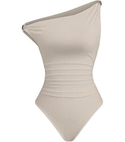 Amazon.com: OYOANGLE Women's Mesh Sheer One Shoulder Bodysuit