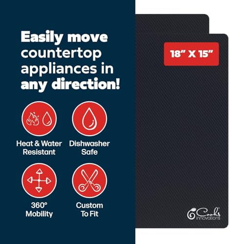 2‑Pack Heat Resistant Appliance Slider Mats for Countertop – 15×18 in (38x45cm) Cut-to-Fit Heat Pad for Air Fryer, Coffee Maker, Toaster – Black Non-Slip Hot Pad for Kitchen Appliances