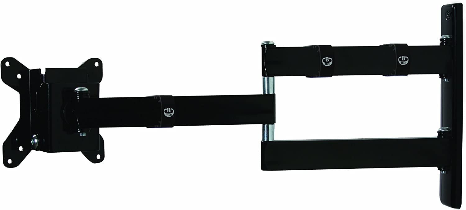 B-Tech BT7513/PB Flat Screen Fixed Wall Mount with Double Arm, 3 Swivel Points, Suitable for Small Screens up to 15kg, (OWLS) On Wall levelling System (VESA 100) – Piano Black