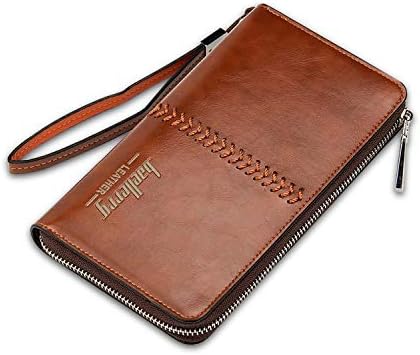 RTGFS Retro Long Two-fold Wallet Multi-Card Position Outdoor Business Travel Student Portable Large Capacity Zipper Purse Men Waterproof PU Dark Brown