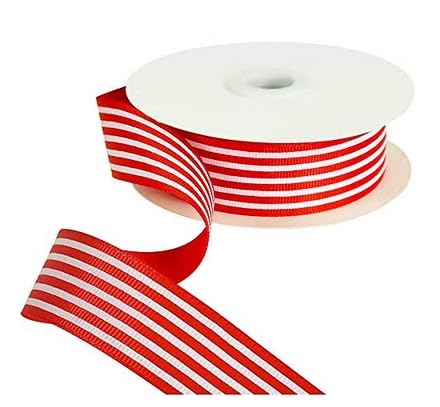 TONIFUL 1 Inch x 25 Yards Red and White Striped Grosgrain Fabric Valentine's Day Ribbon for Gift Wrapping Cake Wedding Floral Decoration Flower Bouquet Wrapping Ribbons Valentine's Day Christmas