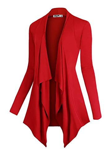 Lock and Love LL Women's Drape Front Open Cardigan Long Sleeve Irregular Hem S-5XL Plus Size Made in USA XL RED