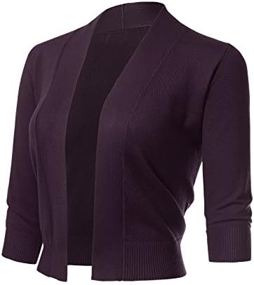 ARC Studio Women's Classic 3/4 Sleeve Open Front Cropped Cardigans (S-XL)