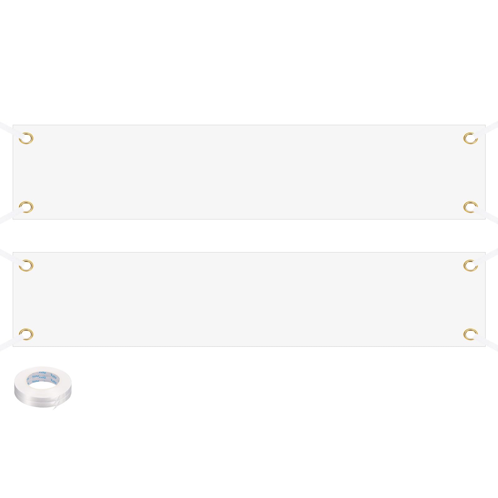 PATIKIL Blank Banners Signs to Decorate 2'x9.8' Sublimation White Banner with Hanging Rope for Business Outdoor Wall, 2 Set