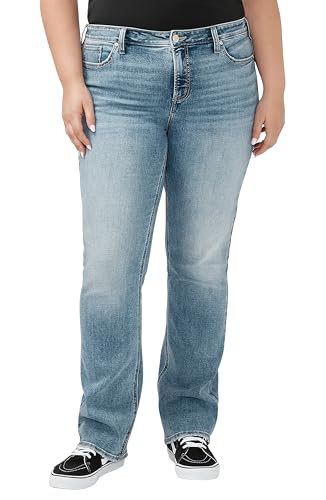 Silver Jeans Co. Women’s Plus Size Elyse Mid Rise Comfort Fit Slim Bootcut Jeans, Med Wash