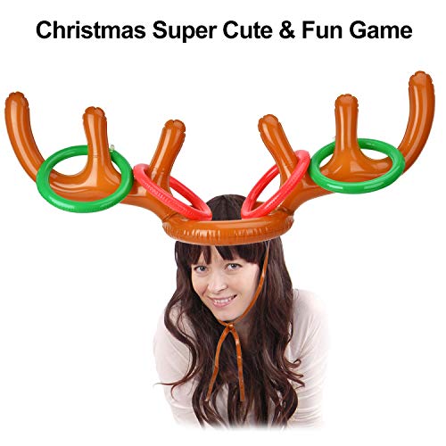 Browill [2+8] Inflatable Antler Ring Toss, Reindeer Ring Toss Stocking Stuffers for Christmas Party Games Funny Gifts Under 10 Dollars Pin The Nose on Rudolph Kids Adults Family & Office Party Favors - Thumbnail 2