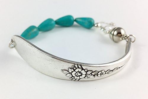 Flower and Turquoise Silver Spoon Bracelet