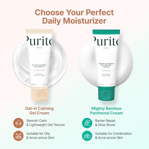 PURITO Oat Calming Gel Cream | Face Moisturizer for Blemish Calm & Lightweight Hydration | All skin types, sensitive and blemish-prone skin | Non-Comedogenic | Korean Skincare, 100mL, 3.38 fl.oz