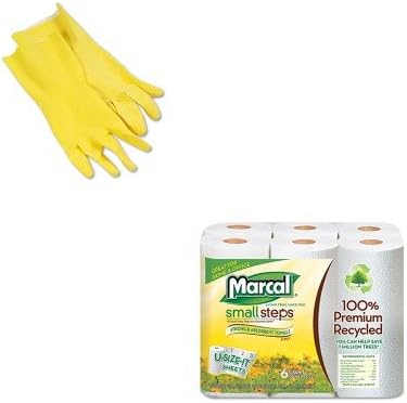 KITBWK242LMRC6181CT - Value Kit - Marcal 100% Premium Recycled Giant Roll Towels (MRC6181CT) and Galaxy 242L Yellow Reusable Flock Lined Gloves, Large (BWK242L)