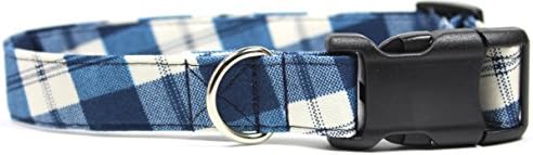 Buffalo Plaid, Blue Gingham Designer Dog Collar, Adjustable Handmade Fabric Collars (M - 1")