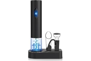 CIRCLE JOY Electric Wine Bottle Opener Set with Storage Base, Battery Powered 4 in 1 Automatic Wine Corkscrew Opener, Black