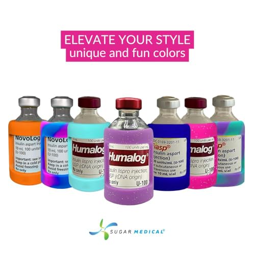 Sugar Medical Insulin Vial Protective Sleeve. Silicone Cover to Protect Your Insulin Vial from Breaking. Fits 10ml Insulin Brands. (Pink/Blue Tie Dye)