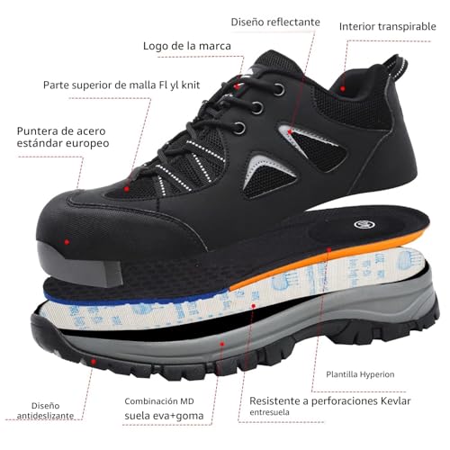 ISOOUS Safety Shoes Men Women Lightweight Work Shoes Steel Toe Breathable Safety Footwear