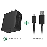 Oenbopo Qualcomm Quick Charger 2.0 18W USB Turbo Travel Wall Fast Charger + 2A Data Micro Cable