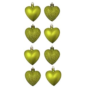 8 x 5 cm LIME GREEN Glitter + Mat Hartvormige kerstboomballen