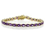 18K Yellow Gold Plated Sterling Silver Amethyst Gemstone Birthstone Tennis Bracelet (12.00 cttw, 7 Inch)