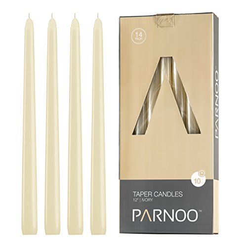 Light In The Dark Ivory Taper Candles Set of 14 Dripless Candles 12 inch Tall, 3/4 inch
