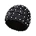 BALNEAIRE Flowers Swim Cap Women Pearl Floral Swim Cap Hat Long Hair Swimming Caps Black Color