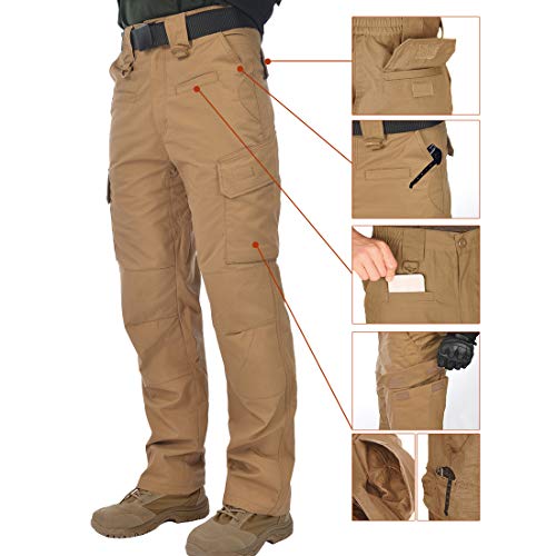 HARD LAND Men's Waterproof Tactical Pants Ripstop Cargo Work Pants with Elastic Waist for