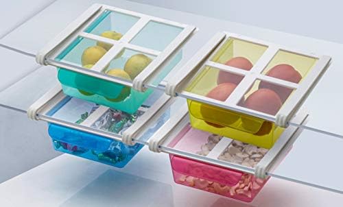 OM STAR Plastic Refrigerator Storage Rack Set for Easily Maintaining Your Extra Meals/Sliding Drawer Shelf/Space Saver Organizer (Multicolour) -Set of 4