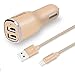 Tranesca Compatible 4.8 Amp Dual USB Port Travel Car Charger with Charging Cable Compatible with iPhone Xs/XR/X/iPhone 8/Plus, iPhone7/ 7 Plus, iPhone 6/6 Plus/6s iPhone 5/5s/5c/ (Gold)