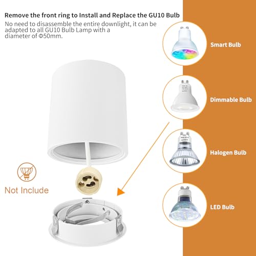 Gleonlux Ceiling Spotlight Adjustable White 6 Pcs, Ceiling Spotlights GU10 230 V, Aluminium Internal LED Downlight, Round Ceiling Spotlights, Modern Ceiling Light, with GU10 Socket