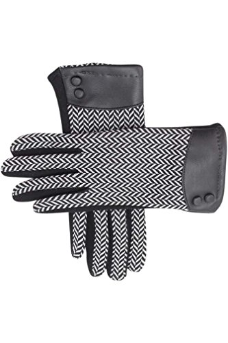 Gray Herringbone Texting Gloves With Buttoned Cuff Gray Herringbone Texting Gloves With Buttoned Cuff