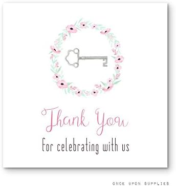 Secret Garden Birthday Party Favor Stickers by Once Upon Supplies, Pink Florals, Thank You for Celebrating with Us, Square Shape, 2x2", 40 Pcs