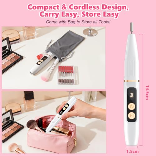 Nail Drill 35000RPM, 12 in 1 Electric Nail Mill Professional | Nail Cutter, LED Screen, 12 Accessories, 9 Speed, USB-C Rechargeable Wireless Nail Mill with Ceramic Tip